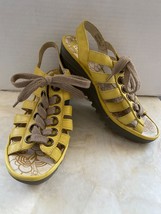 Fly London Yito Rug Chunky Lace Up Wedge Open Toe Sandal Ankle Strap Yellow 39 8 - £40.05 GBP
