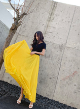 Yellow Long Chiffon Skirt Outfit Women Custom Plus Size Summer Sheer Maxi Skirt image 2