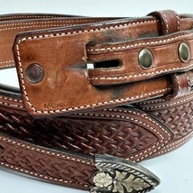 Vogt Silversmiths Western Belt Mens 1 1/2&quot; Basketweave Sz 38 Hand Tooled - £94.91 GBP