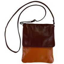 Vera Pelle Italian Leather Crossbody Bag Two-Tone Brown Tan Small Adjust... - $34.99