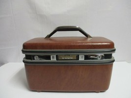 Vintage Samsonite Brown Silhouette Makeup Cosmetic Hard Train Case WITH KEY - $71.27