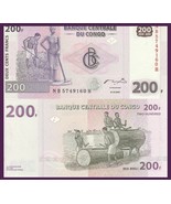 Congo P99a, 200 Francs, man &amp; woman with hoes / log drum - see UV image ... - $25.27 MXN