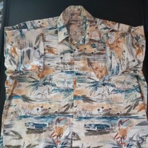 Campia Moda-Mens Hawaiian Shirt, XL 100% Cotton, Palm Trees 57&#39; Chevy EUC - £14.20 GBP