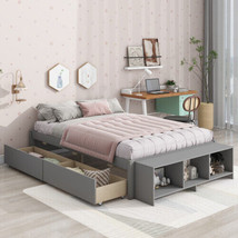Full Size Bed with Storage Case, 2 Storage drawers, Lengthwise Support Slat,Grey - £227.67 GBP