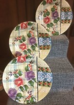 Cracker Barrel Flowers On Plaid, Smooth, No Trim Set of 3 Plates 10 1/2&quot; - $24.00