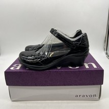 Aravon by Rockport Maya Black Patent Leather Croc Mary Jane 2&quot; Heel Size 7.5 B - £39.76 GBP