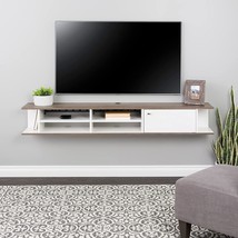 Prepac Wall Mounted Media Console With Door, Drifted Gray And White - £152.31 GBP