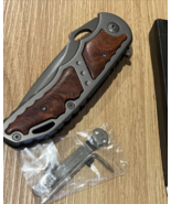 Pocket Spring Assisted Tactical Survival Folding Knife Gray Metal &amp; Wood... - $28.17 CAD