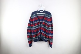 Vtg 90s Country Primitive Womens M Farmhouse Flower Heart Knit Cardigan Sweater - £55.35 GBP