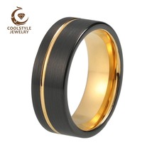 8MM Black Gold Wedding Ring Tungsten Carbide Ring For Men Women With Offset Groo - £21.86 GBP