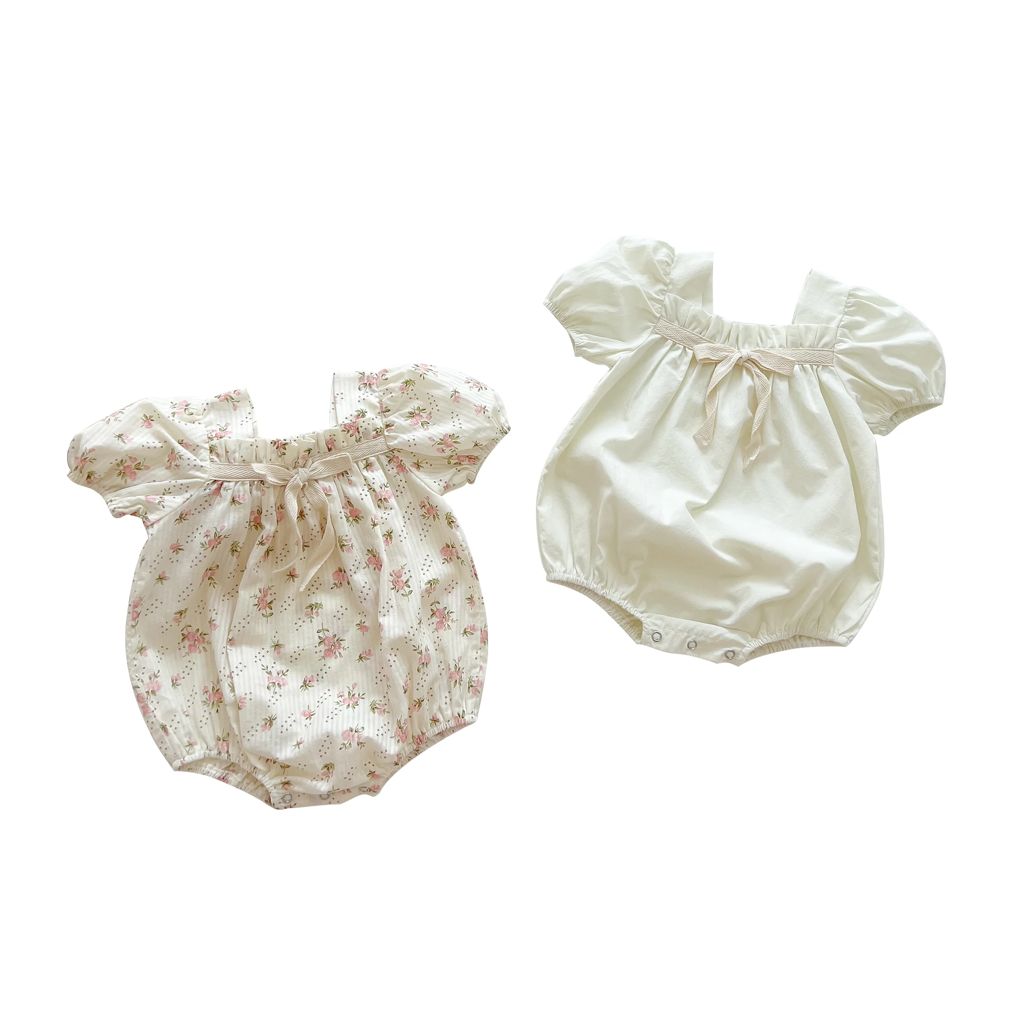 Babany bebe Baby Girl  Short Puff Sleeve Clothing Romper Newborn Cotton Bow Girl - £78.33 GBP