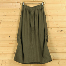 Olive Green Linen Cotton Boho Skirts Women One Size Casual Linen Skirt image 9