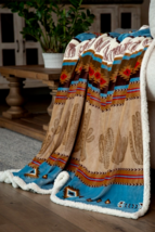 Southwestern Aztec Cactus Sherpa Borrego Plush Fur Throw Blanket Cozy Log Cabin - £33.59 GBP