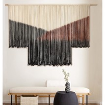 Macrame Wall Hanging Large Black Tie-Dye Geometric Dcor Bohemian Yarn Tapestry H - £74.03 GBP