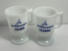 Vintage Walt Disney World Gramma & Grampa White Milk Glass Footed Coffee Mug Set - £10.66 GBP