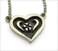 PEWTER HEART with Flower  NECKLACE Vintage Signed SIR-R Valentine LOVE J... - £14.78 GBP