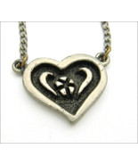 PEWTER HEART with Flower  NECKLACE Vintage Signed SIR-R Valentine LOVE J... - £14.85 GBP