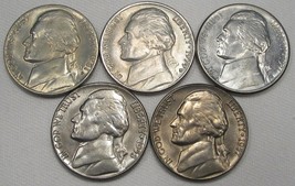 Jefferson Nickel Mint State Lot 5 GEM Coins AE65 - £27.35 GBP