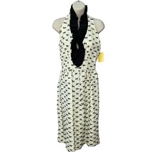 Vintage Albert Capraro A-Line Halter Dress Size 8 Ivory Black Bows Deep ... - $79.15