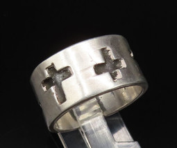 MEXICO 925 Silver - Vintage Carved Religious Cross Band Ring Sz 11 - RG2... - £64.72 GBP