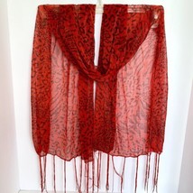 Romantic Red Black Animal Print Scarf Lightweight Polyester 60&quot; x 20&quot; - £7.93 GBP