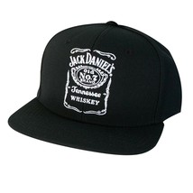 Jack Daniels Black Bottle Label Snapback Hat Black - £29.87 GBP