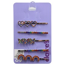 Claires Barrettes Set of 5 Heart Butterfly Rainbow Jewels Mutli Colors - £9.60 GBP