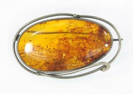 Vintage Sterling Silver Amber Brooch Pin 14.2g - £178.23 GBP