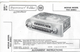 1958 Chrysler Mopar 922 Car Radio Photofact Service Repair Manual 85BC Dodge - £7.82 GBP