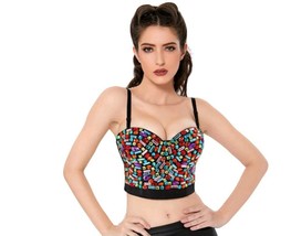 Charmian Katy Perry MULTI-COLOR Rhinestones Push Up Bra Bustier Top Medium New - $21.03