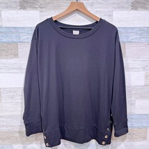 Chicos Zenergy Button Hem Sweatshirt Black Round Neck Cotton Womens 1 Me... - $34.64