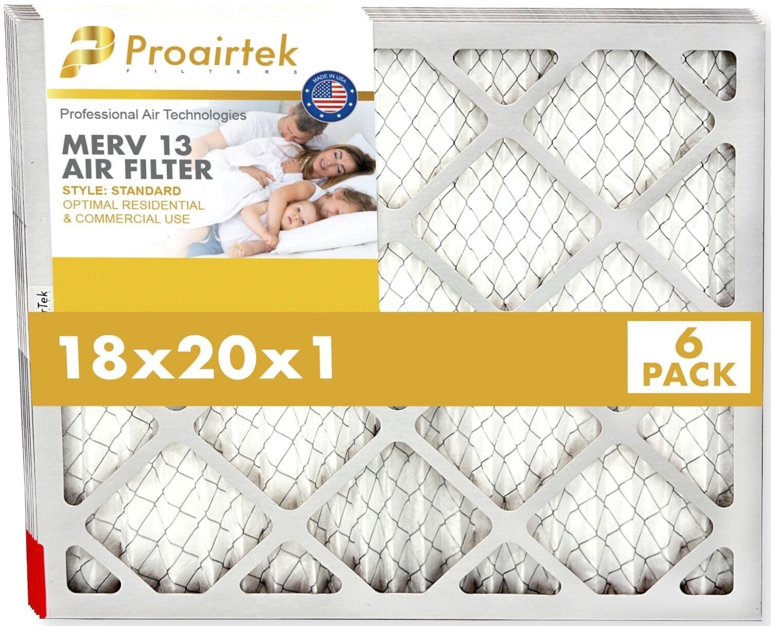 Proairtek AF18201M13SWH Model MERV13 18x20x1 Air Filters (Pack of 6) - $54.88