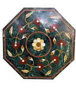 26&quot; Green Mosaic Marquetry table Top in White Marble Inlay Art Inlay Wor... - $2,213.94 CAD