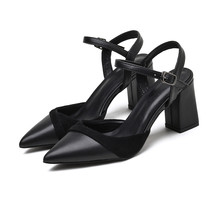 Summer Sandals  Pointed Toe Women Thick Heel Fashion shoes woman Flock sandals A - £56.18 GBP