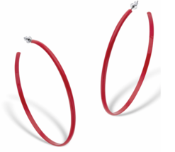 Red Enamel Open Hoop Earrings Silvertone 2.75&quot; - £47.95 GBP