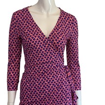 Felicity &amp; Coco Wrap Dress Pink and Blue Circle XS Unlined V Neck 3/4 Sleeve - £17.68 GBP