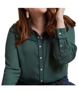 Modcloth Green Sheer Yoke Pearl Snaps Western Long Sleeve Chiffon Blouse... - $469.67 MXN