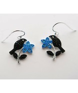 Lovely fish hook style dangly silver plated marcasite blue &amp; black bird ... - $24.99