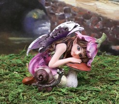 Pink Lily Fairy with Toadstool Mushroom and Snail Figurine 3.25&quot;H Faerie... - £17.29 GBP