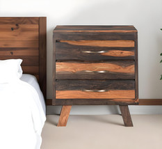 30" Dark Brown Three Drawer Live Edge Solid Wood Nightstand - $18,292.16 MXN