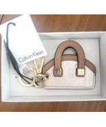 Calvin Klein Mini Leather &quot;Handbag&quot; Keychain Bag Charm - Cement &amp; Tan - £15.97 GBP