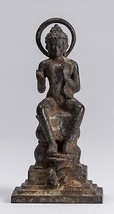 Antik Indonesische Stil Sitzender Bronze Javanese Predigt Buddha - 17.5cm/17.8cm - $740.65