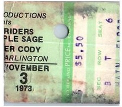 New Riders of The Purple Sage Commander Cody Ticket November 3 1973 Arli... - £38.99 GBP