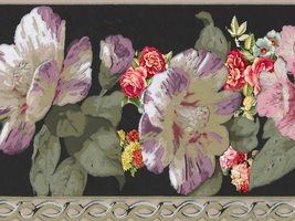 Dundee Deco DDAZBD9139 Peel and Stick Wallpaper Border - Floral Pink Black Green - £17.39 GBP