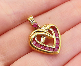 925 Sterling Silver - Pink Topaz Gold Plated Open Love Heart Pendant - PT2604 - $26.11