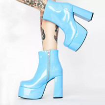 Ladies Ankle Boots Zip Round Toe Platforms Candy Color Punk Chunky Heel US12 Yel - £58.74 GBP