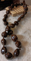 Native Brown Kukui Nut Necklace Lei Chunky Boho Lumbang Bead  34 &quot; - $18.99