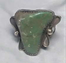 Vintage Natural Green Turquoise Free Form Sterling Ring - £79.12 GBP