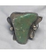 Vintage Natural Green Turquoise Free Form Sterling Ring - £78.20 GBP
