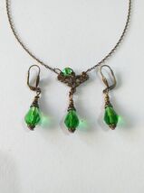 Emerald green Victorian bronze jewelry set necklace earrings Boho jewelr... - $52.00